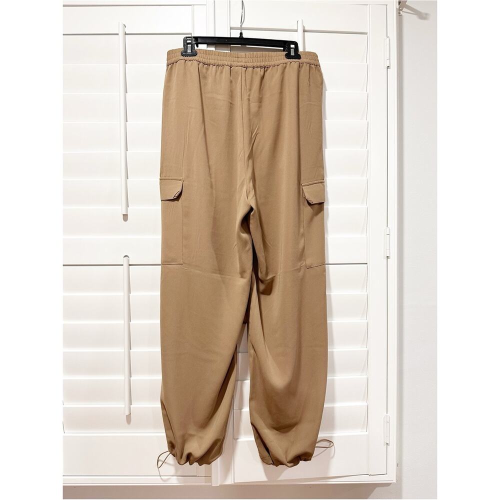 Modern Works Pants Cargo Jogger Large Tan Elastic Waist NWT Drawstring Ankle Hem - Picture 2 of 14